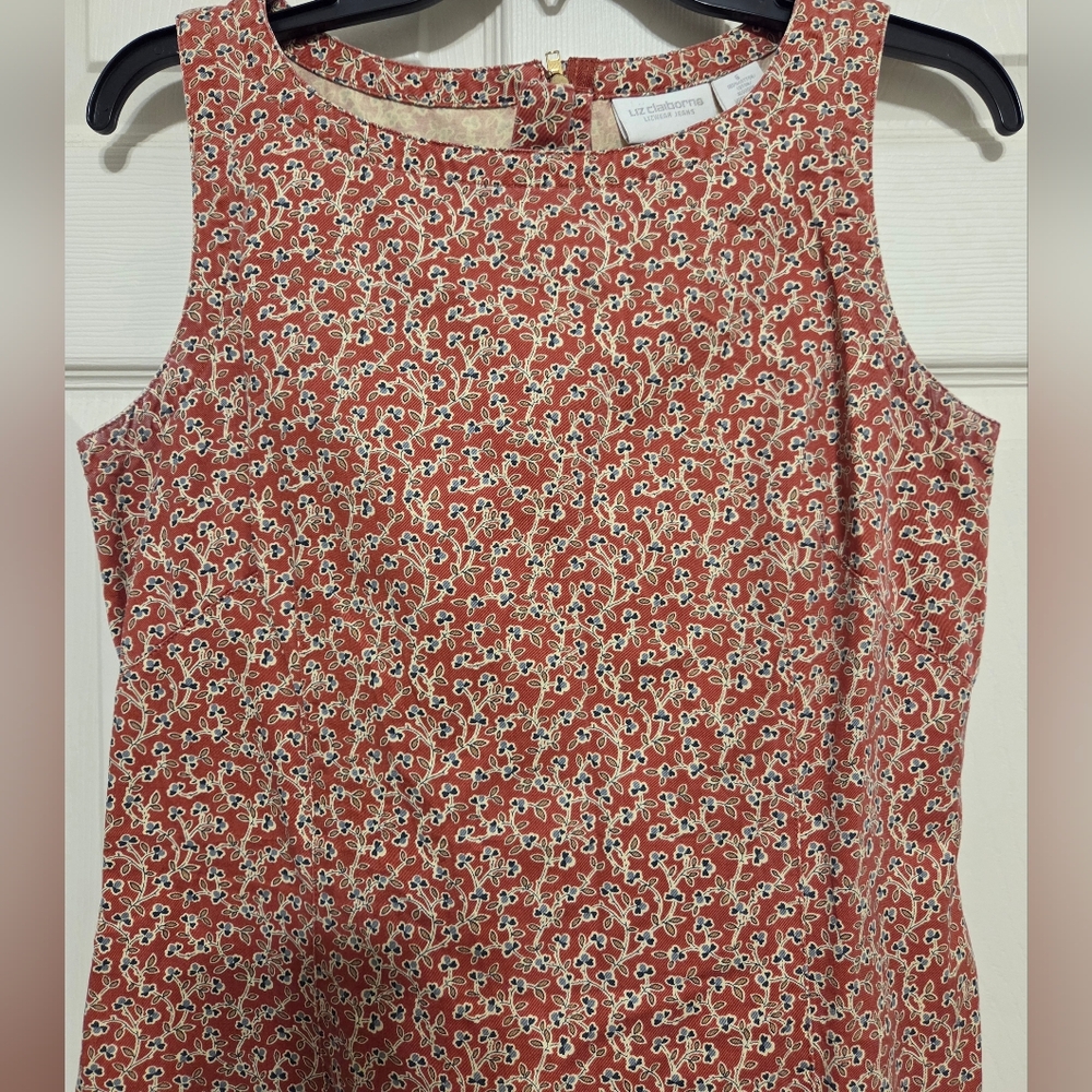 Liz Claiborne Women's Sleeveless 100% Cotton Red Floral Midi Dress. Sz 6